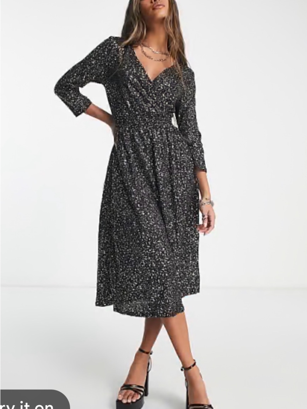 Only Black Micro Floral Midi Wrap Dress